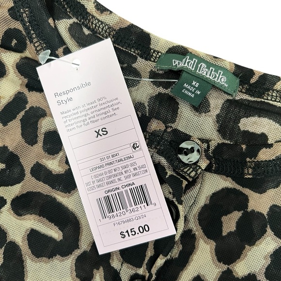 Wild Fable Animal Print Mesh Top with Buttons and Long Sleeves - Picture 3 of 5